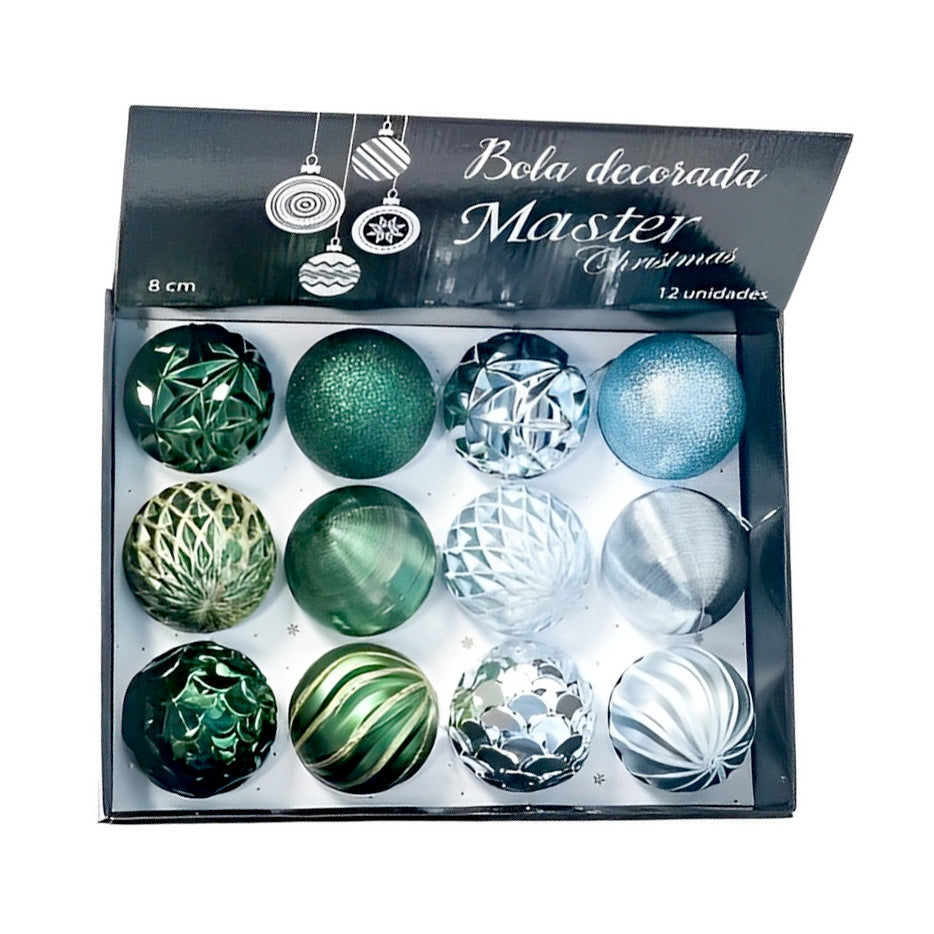 8cm Christmas Decoration Ornament/Balls 12 Pcs Set - Assorted - Partywholesalehub
