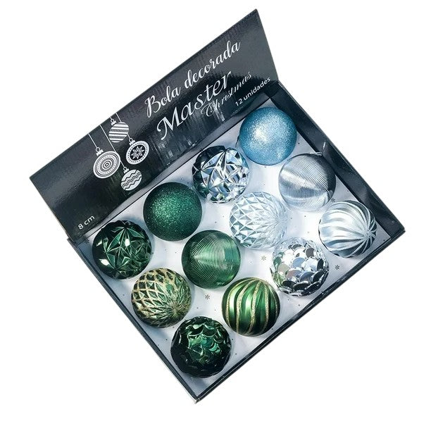 8cm Christmas Decoration Ornament/Balls 12 Pcs Set - Assorted - Partywholesalehub