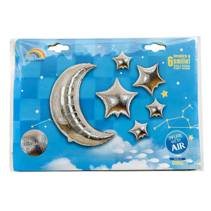 Moon And Stars Foil Balloon Set - 5Star / 1Moon