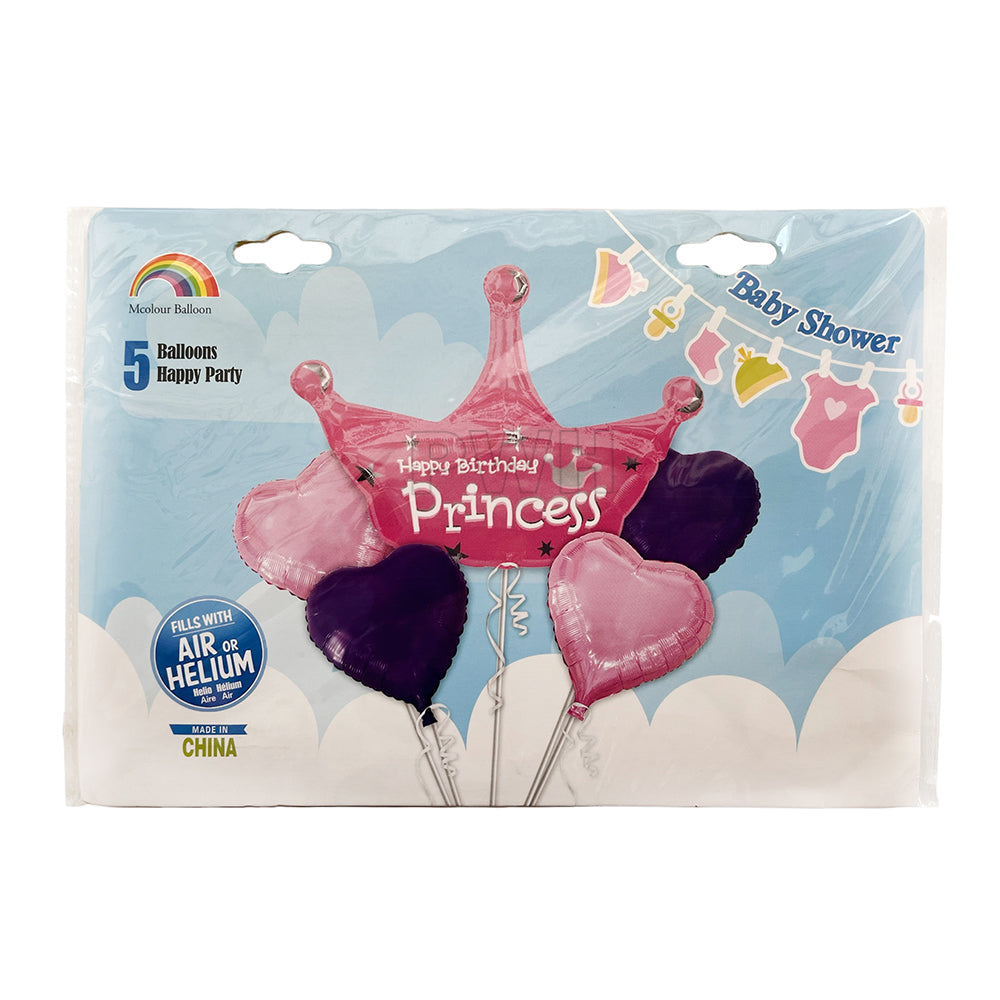 Princess 5 in 1 Birthday Foil Balloons Bouquet Set