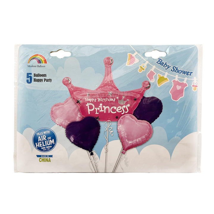 Princess 5 in 1 Birthday Foil Balloons Bouquet Set