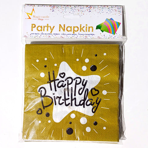 Happy Birthday Theme Golden Paper Napkins - Party Wholesale Hub