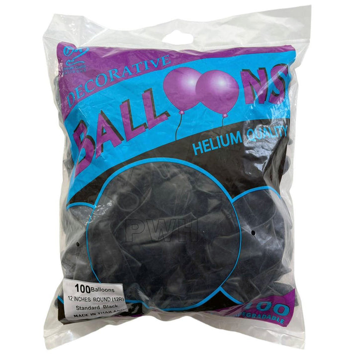 12" Standard Latex Balloons [100 pcs pack] - Black