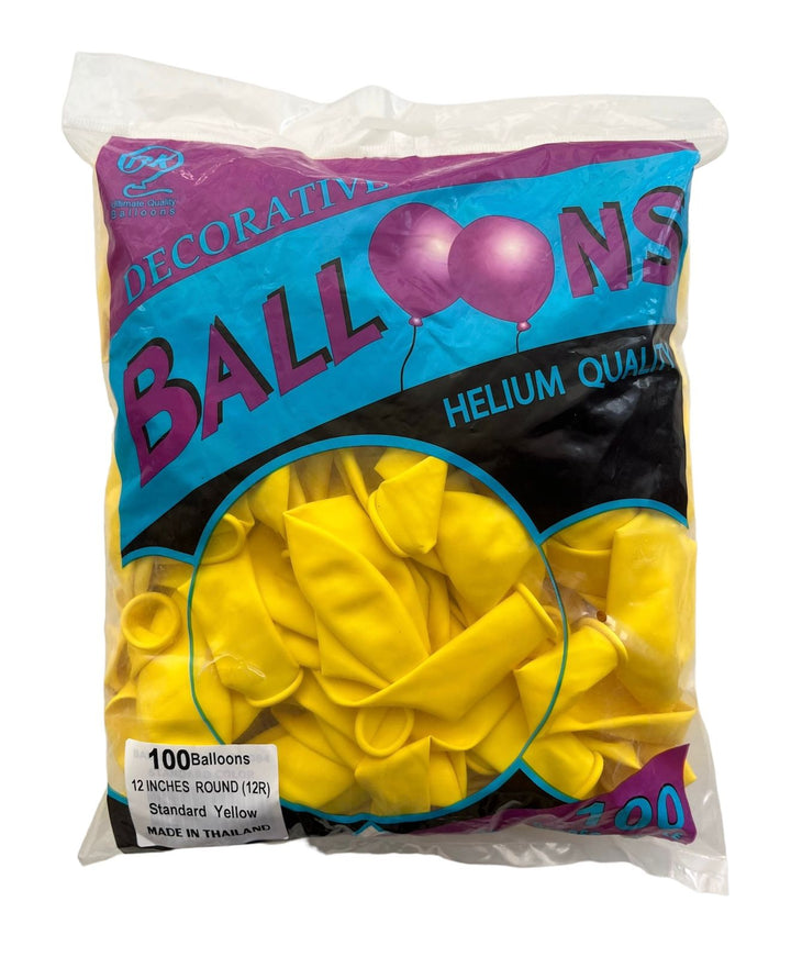 12" Standard Latex Balloons - Yellow - Pack - Party Wholesale Hub