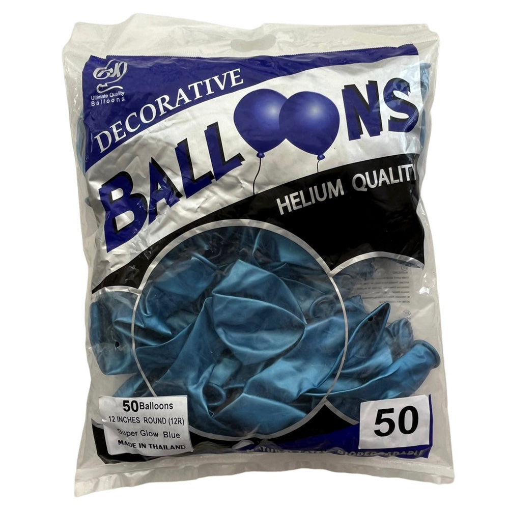 12" Super Glow Latex Chrome Balloons [50 pcs pack] Pack - Blue - Party Wholesale Hub