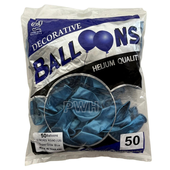12" Super Glow Latex Chrome Balloons [50 pcs pack] - Blue