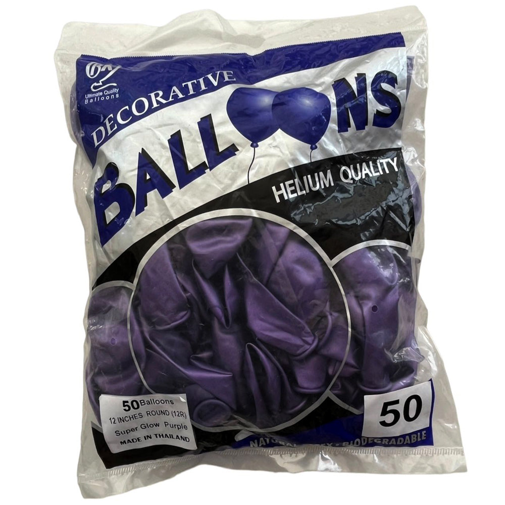 12" Super Glow Latex Chrome Balloons [50 pcs pack] Pack - Purple - Party Wholesale Hub