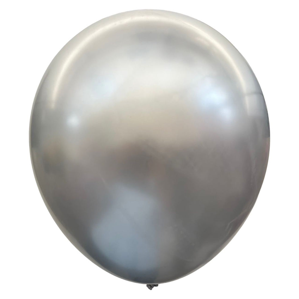 12" Super Glow Latex Chrome Balloons [50 pcs pack] Isolated - Silver - Party Wholesale Hub