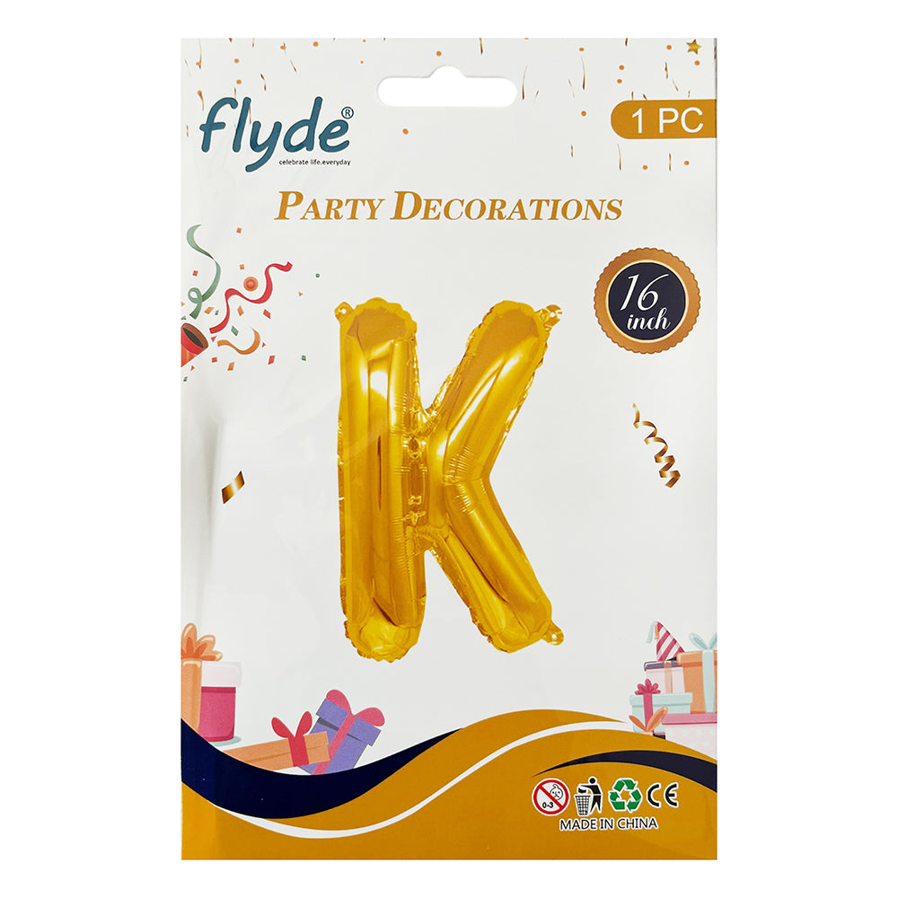 16" STANDARD Foil Alphabet Balloons- Golden (Letters A - Z)