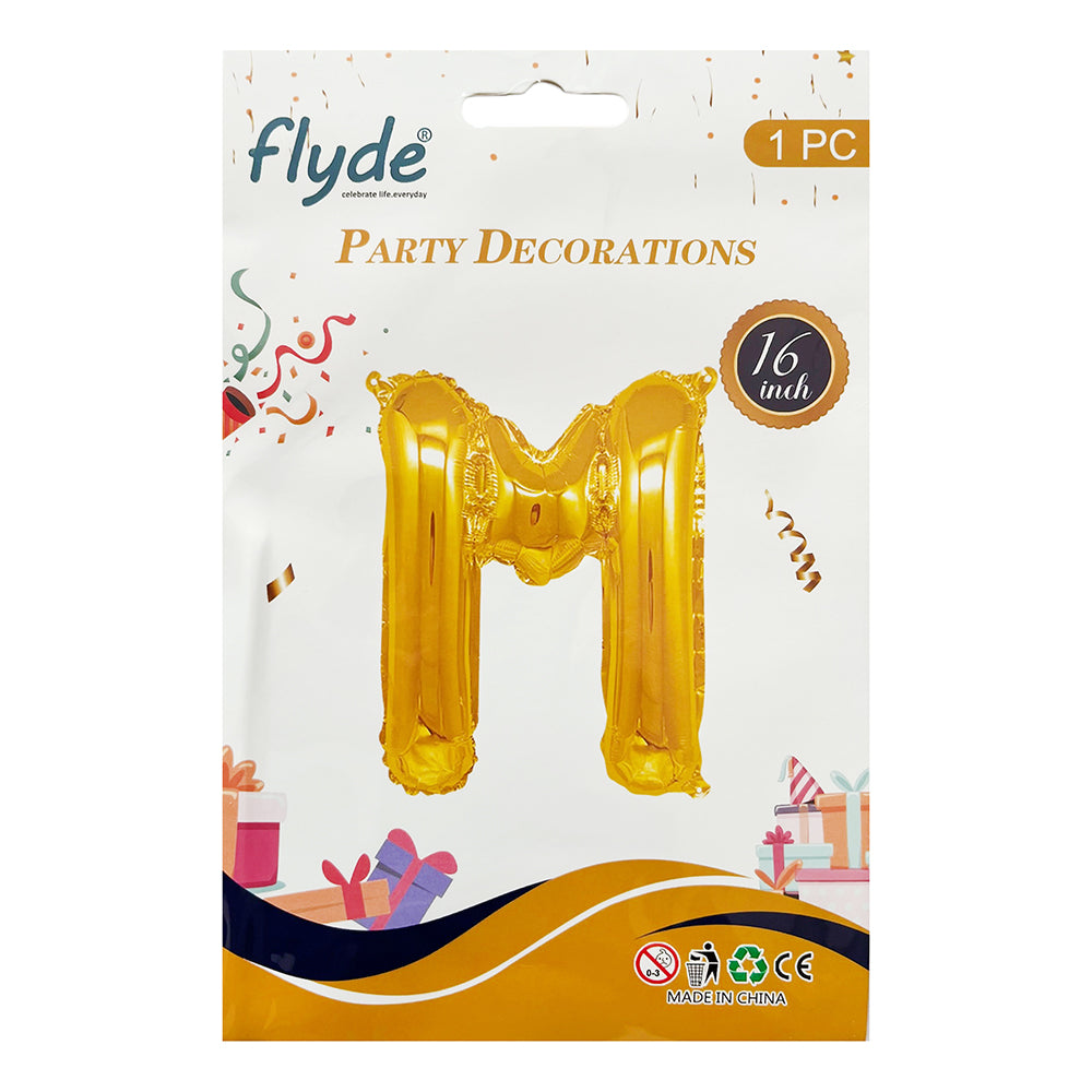 16" STANDARD Foil Alphabet Balloons- Golden (Letters A - Z)