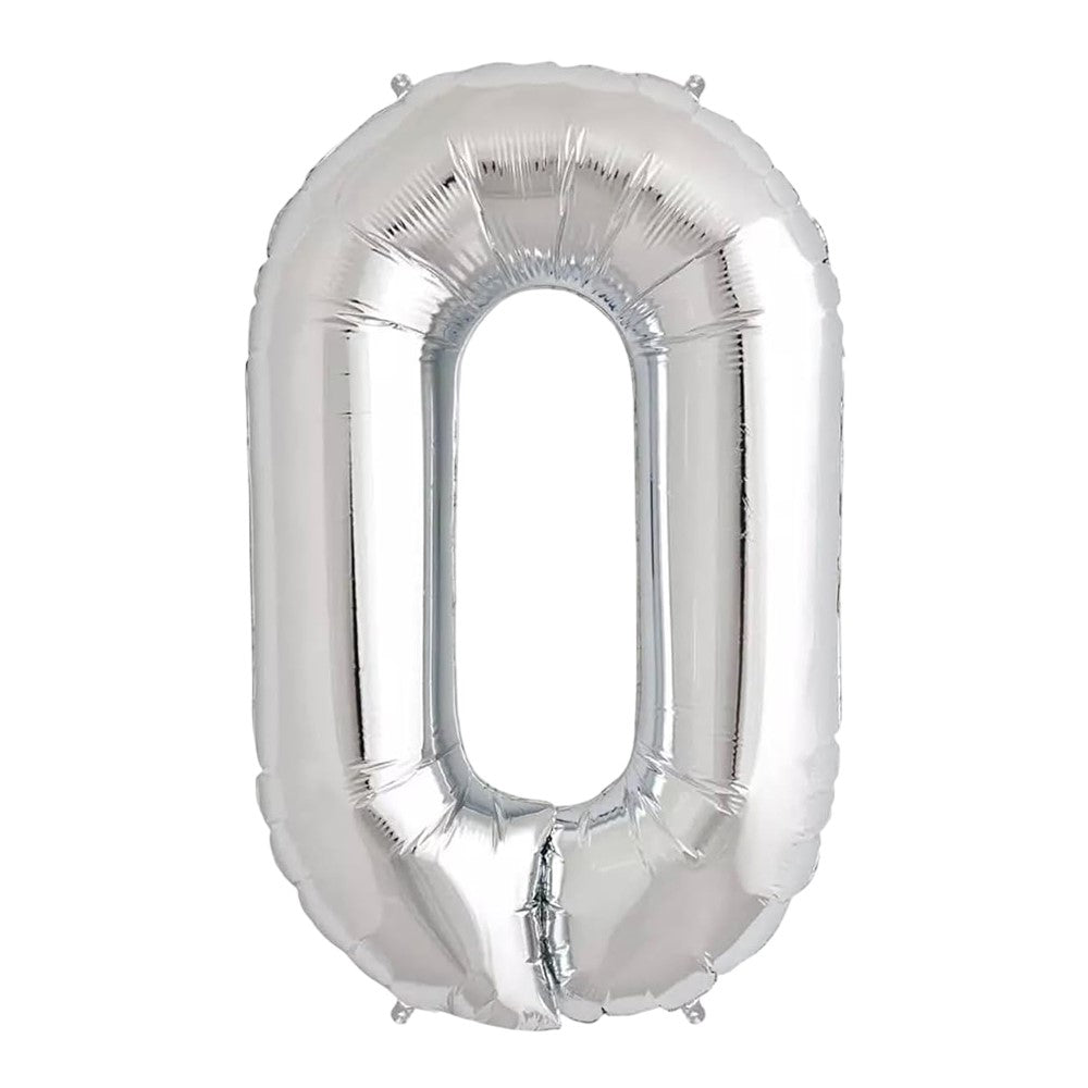 16 STANDARD Foil Number Balloons Sliver - 0 Party wholesale hub