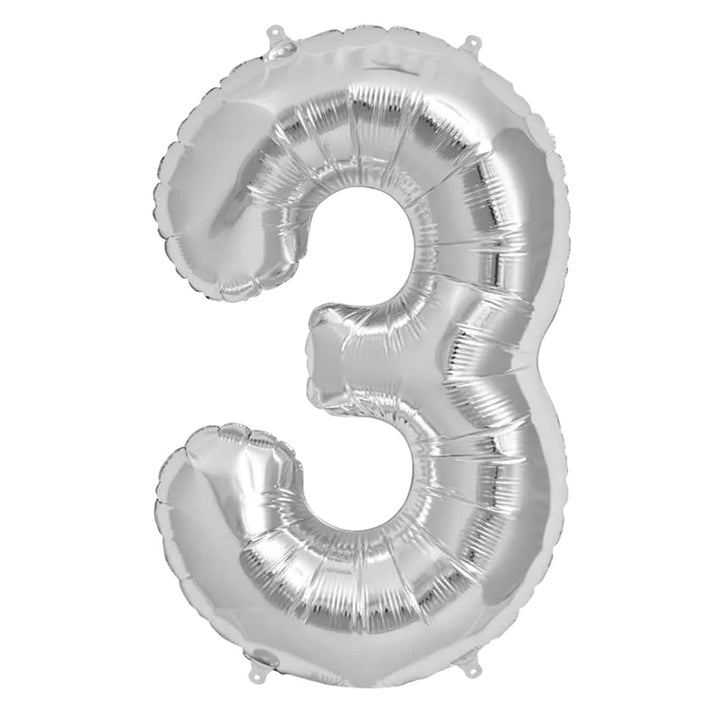 16 STANDARD Foil Number Balloons Sliver - 3 Party wholesale hub