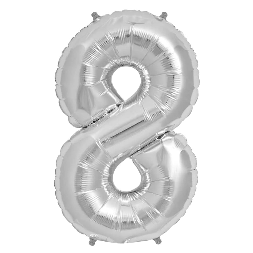 16 STANDARD Foil Number Balloons Sliver - 8 Party wholesale hub