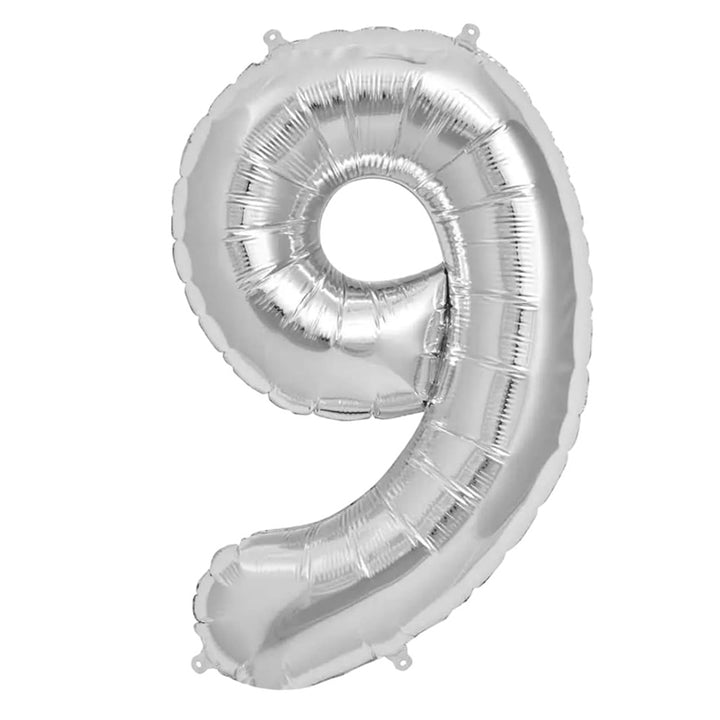 16 STANDARD Foil Number Balloons Sliver - 9 Party wholesale hub