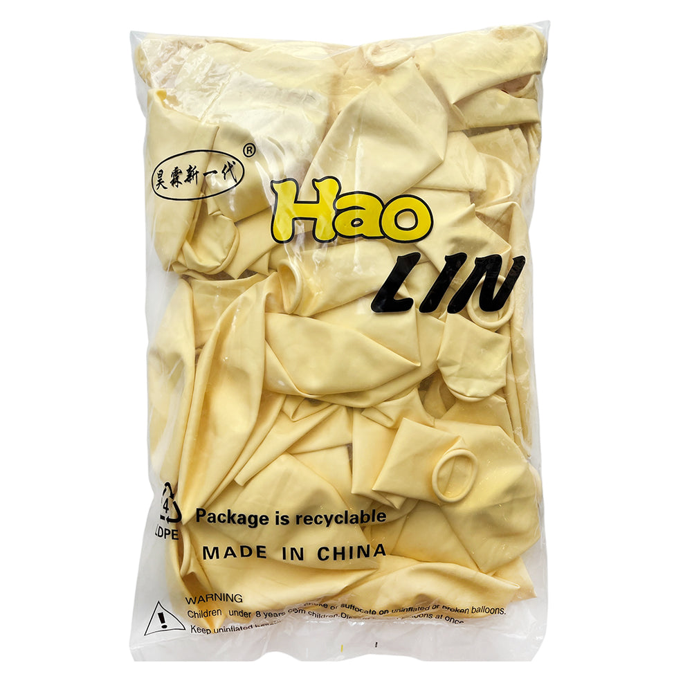 Premium 18-inch yellow macaron latex balloons, pack of 50, featuring a soft pastel shade for party decorations, balloon arches, bouquets and event backdrops.
