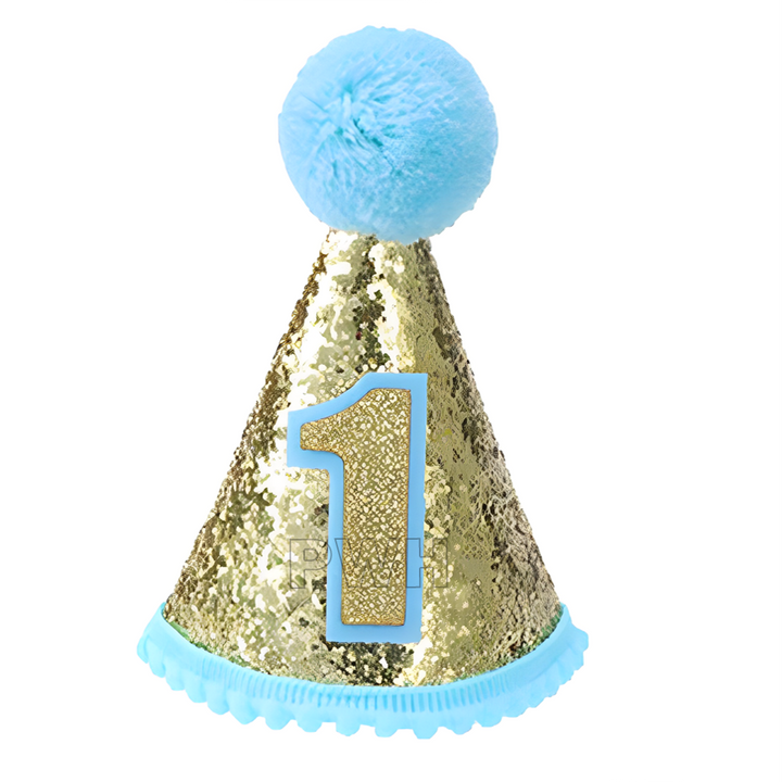 1st month birthday cap for baby milestone celebration in blue and pink colors from Party Wholesale Hub India