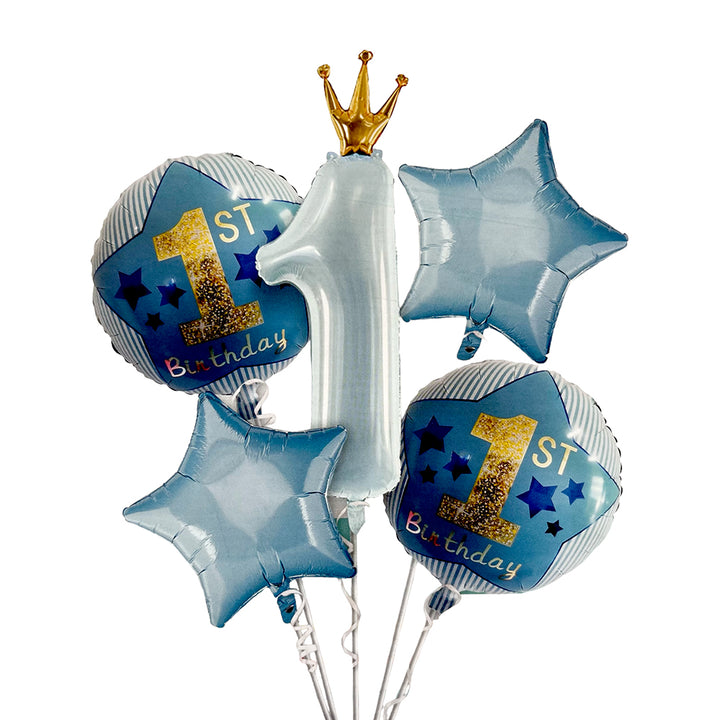 1st Birthday Crown Blue Foil Balloons Set Party wholesale hub