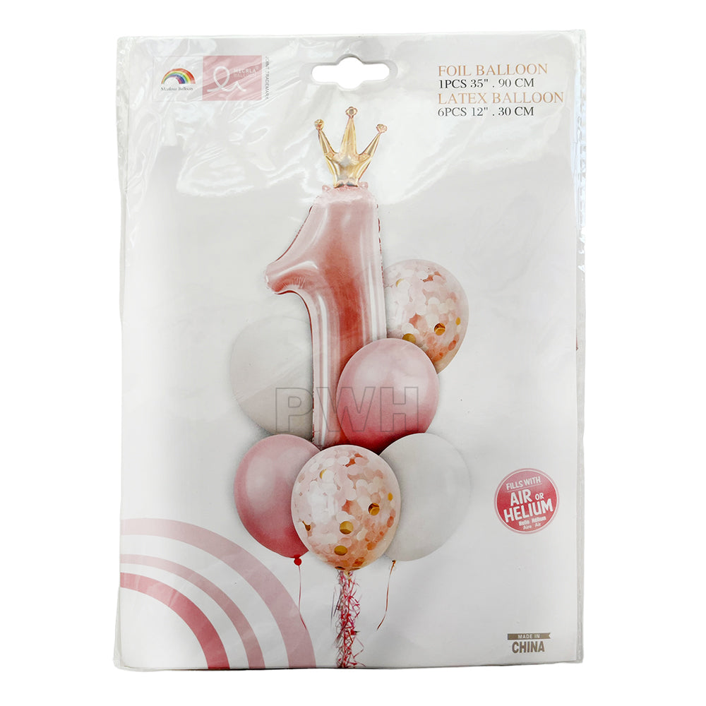 1st Birthday Crown Foil Balloon Set