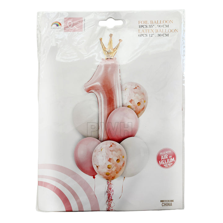1st Birthday Crown Foil Balloon Set