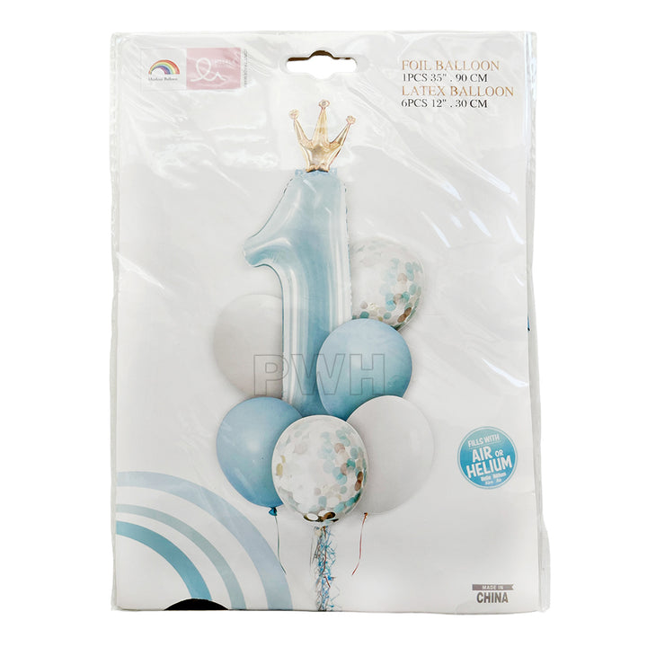 1st Birthday Crown Foil Balloon Set
