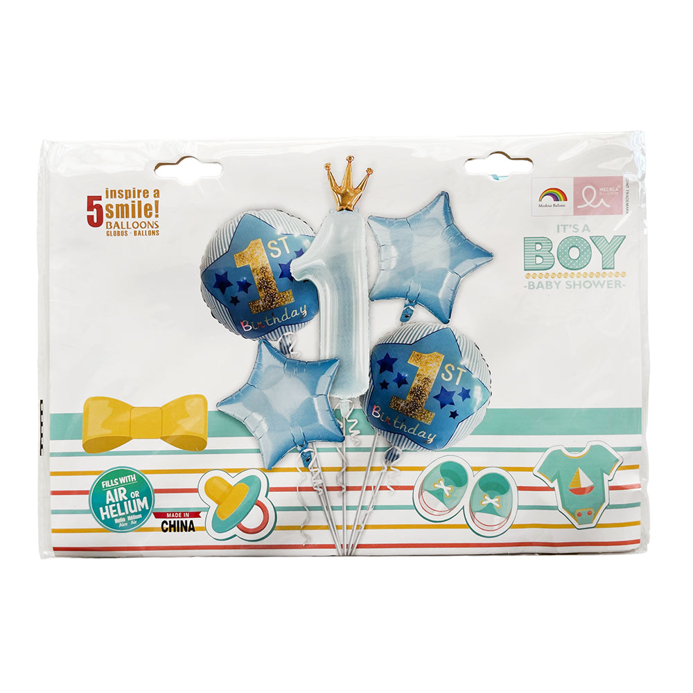 1st Birthday Crown Blue Foil Balloons Set Party wholesale hub