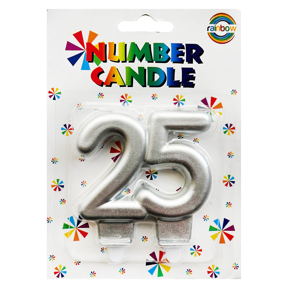 25th Milestone Number Candle - Silver Party wholesale hub