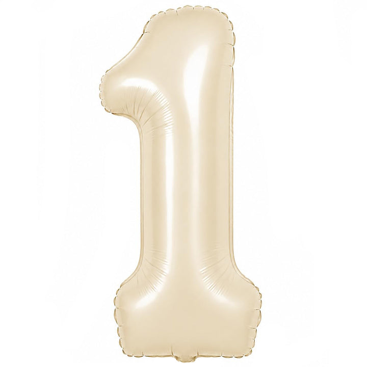 Premium 32-inch beige number foil balloon available in digits 0 to 9 for birthdays, milestones and event decorations.