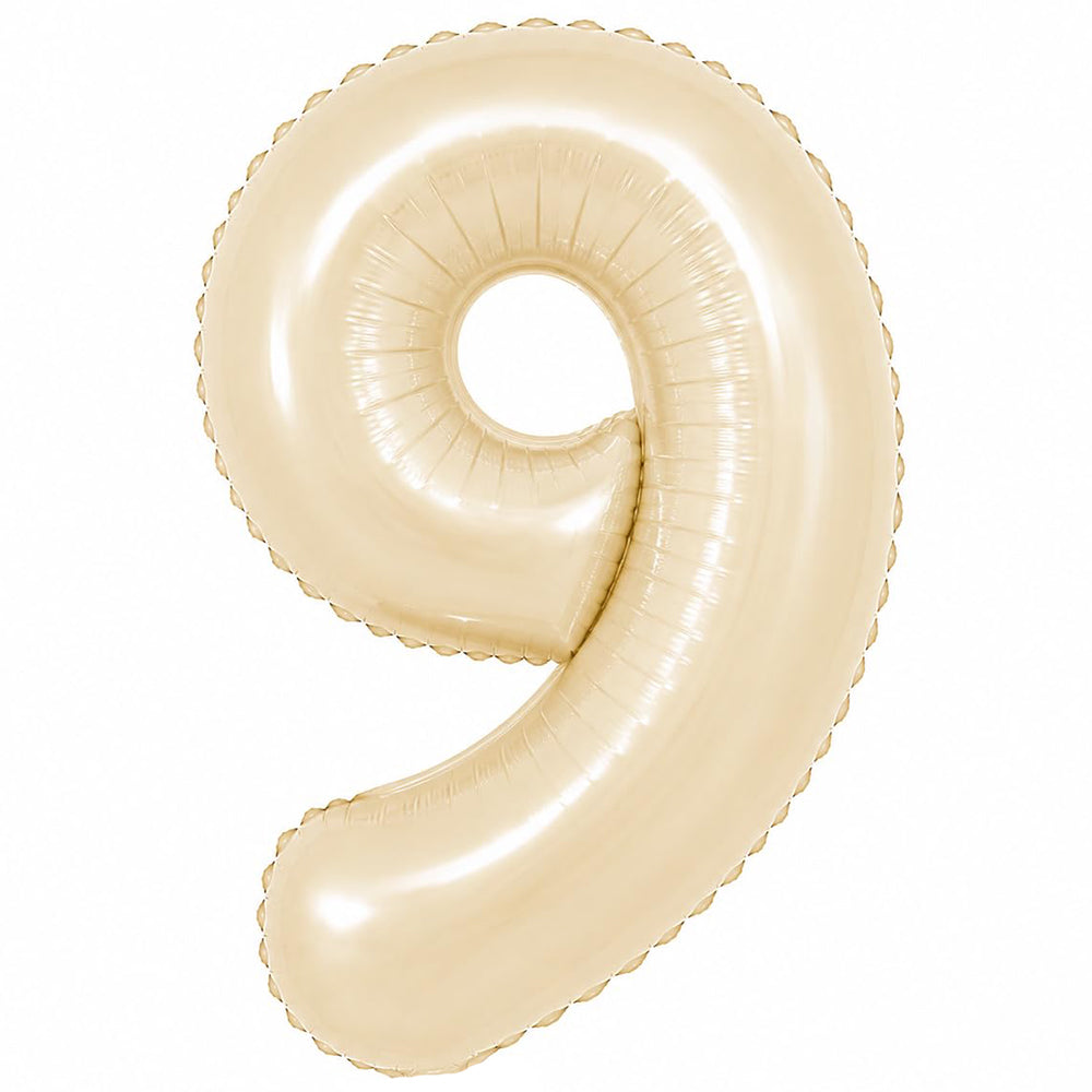 32-inch beige number foil balloon available in digits 0 to 9 for birthdays, milestones and event decorations.