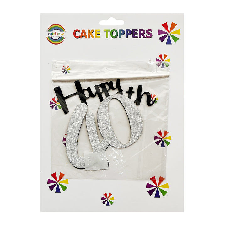 40TH BIRTHDAY GLITTER SILVER CAKE TOPPER-Party wholesale hub