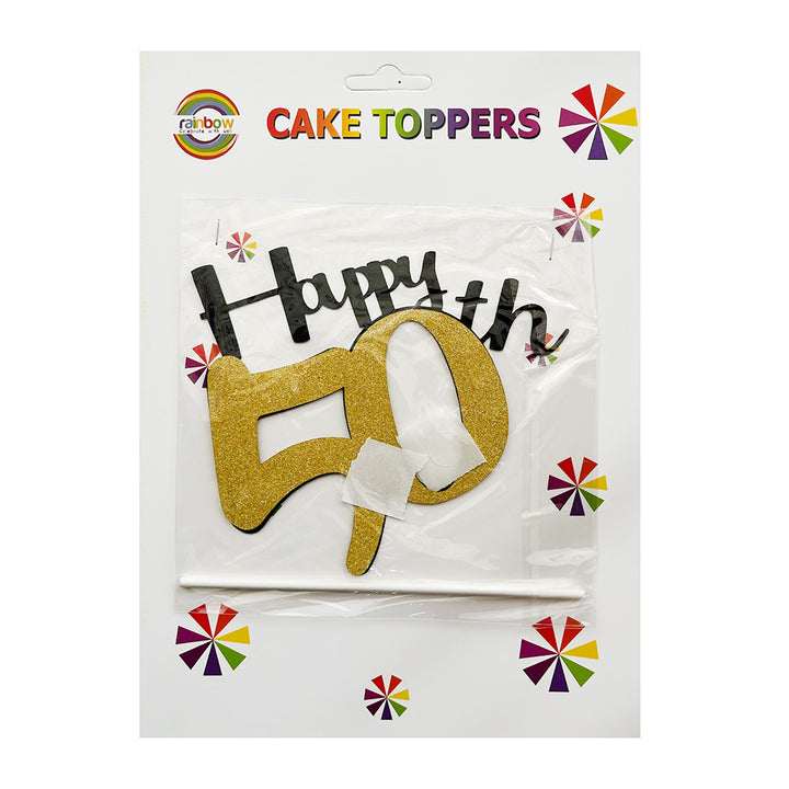 50TH BIRTHDAY GLITTER GOLDEN CAKE TOPPER-Party wholesale hub