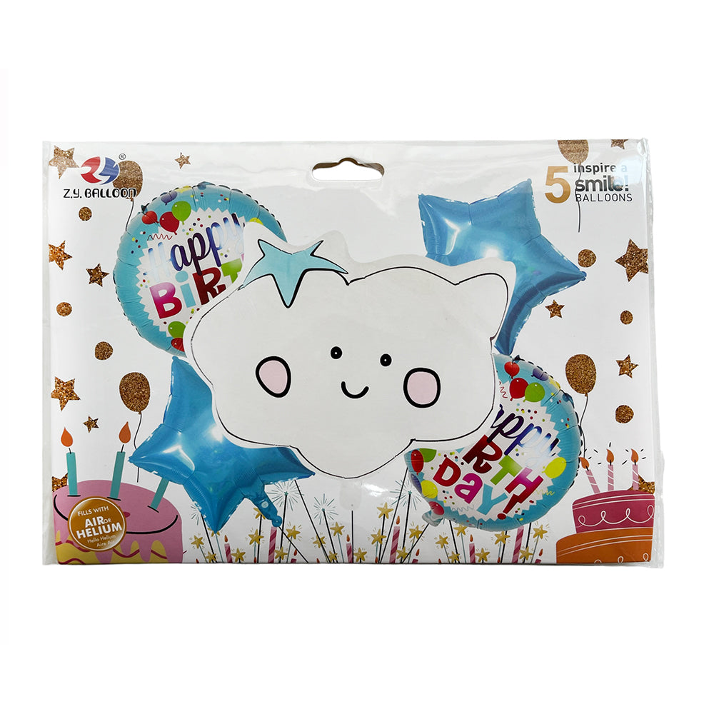 5 in 1 Cloud Happy Foil Balloon Set-Party wholesale hub