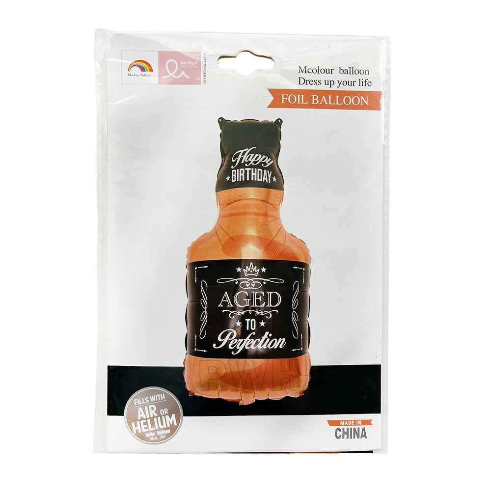 34" Aged To Perfection Whiskey Bottle Shaped Foil Balloon