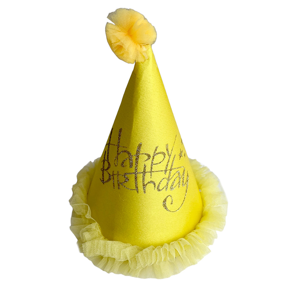 Birthday Girls Satin Party Caps - Yellow - Party Wholesale Hub