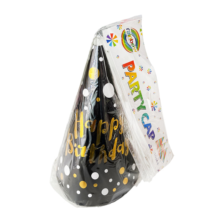 Black Glossy Polka Birthday Caps [10 Nos] Partyvwholesalevhub