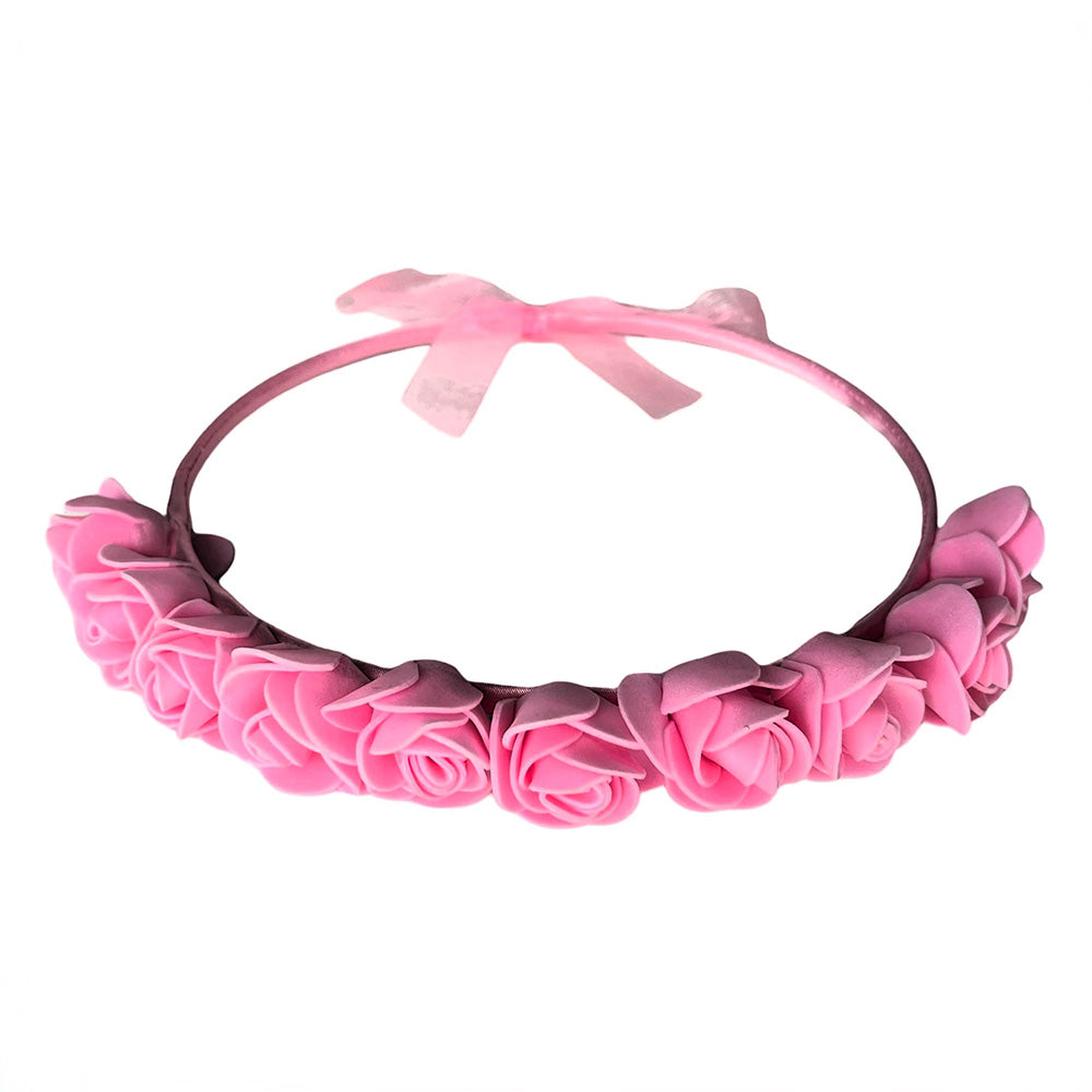 Bloomy Pink Rose Flowers Tiaras headband women girls-party wholesale hub