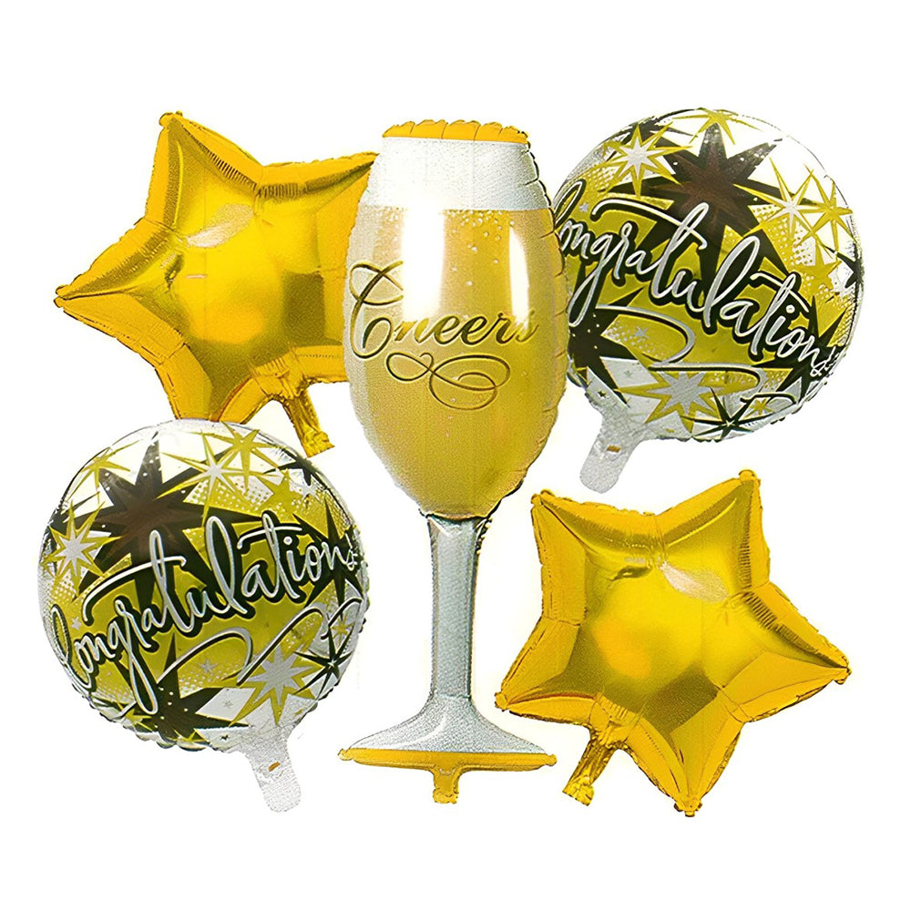 Cheers Wine Glass 5 in 1 Congratulations Foil Balloons Bouquet Set - Party wholesale hub