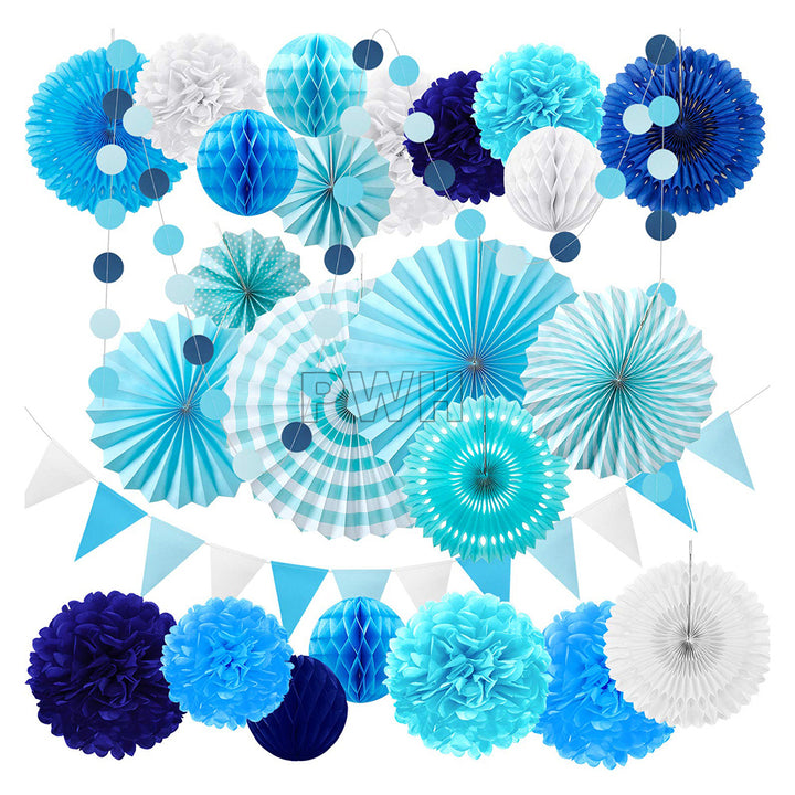 Party Decoration Hanging Paper Fans Set - Assorted