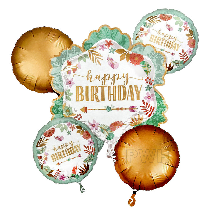 Floral Happy Birthday 5-in-1 Foil Balloons Set