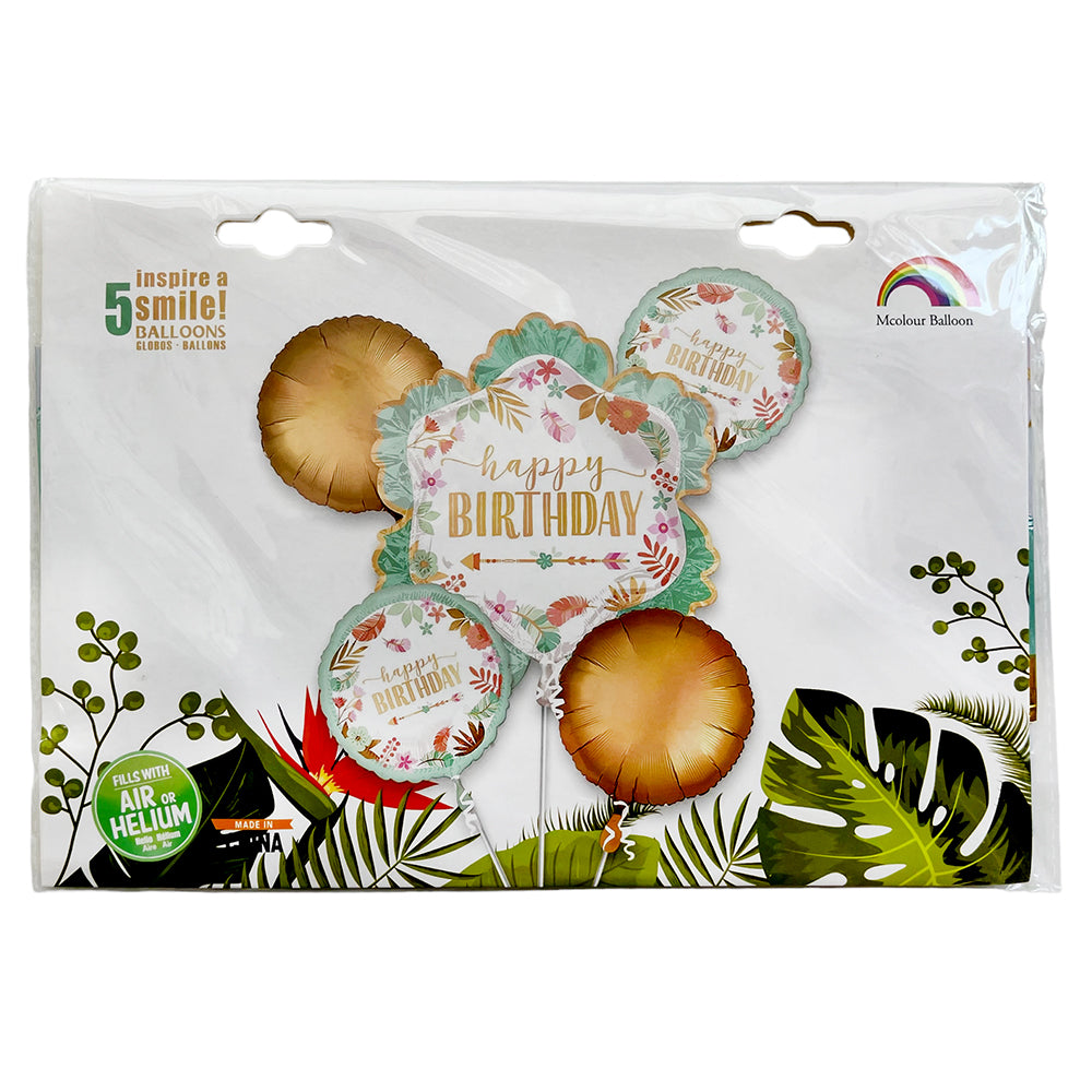Floral Happy Birthday 5-in-1 Foil Balloons Set - Party wholesale hub