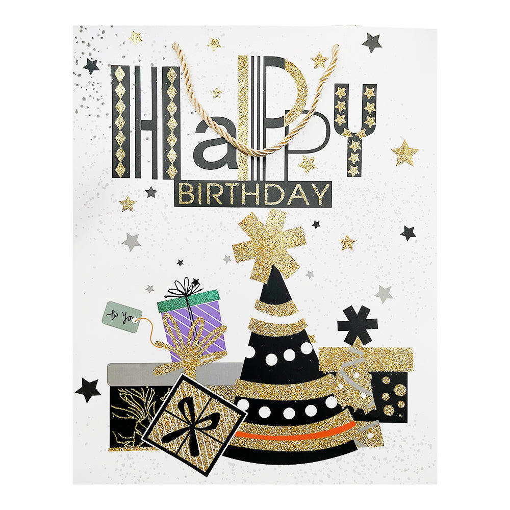 GLITTER HAPPY BIRTHDAY PAPER GIFT BAG-PARTY WHOLESALE HUB