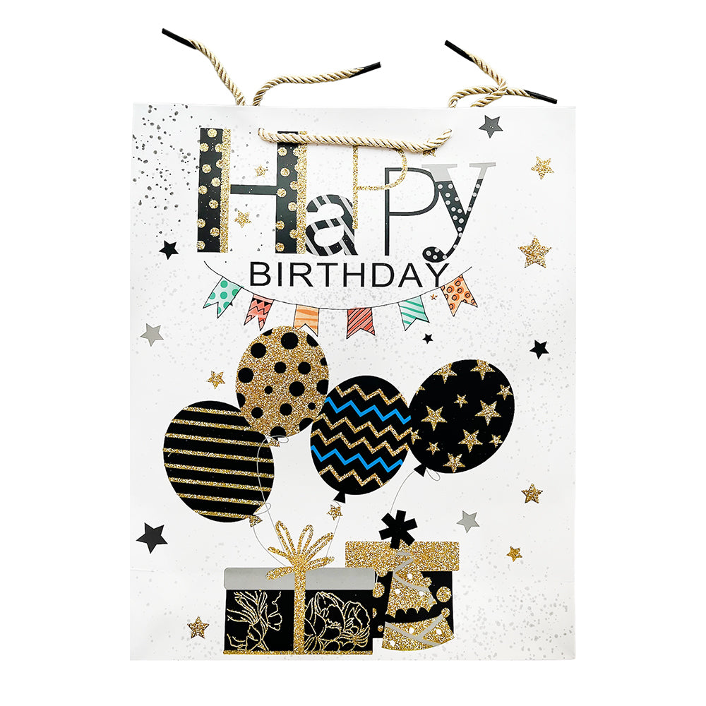 GLITTER HAPPY BIRTHDAY PAPER GIFT BAG-PARTY WHOLESALE HUB