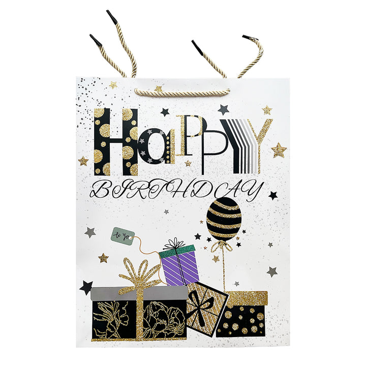 GLITTER HAPPY BIRTHDAY PAPER GIFT BAG-PARTY WHOLESALE HUB