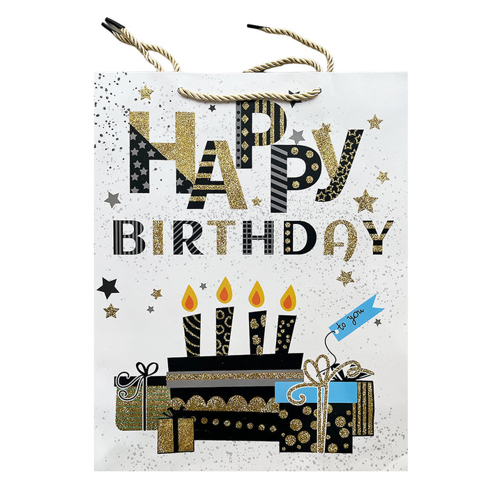 GLITTER HAPPY BIRTHDAY PAPER GIFT BAG-PARTY WHOLESALE HUB