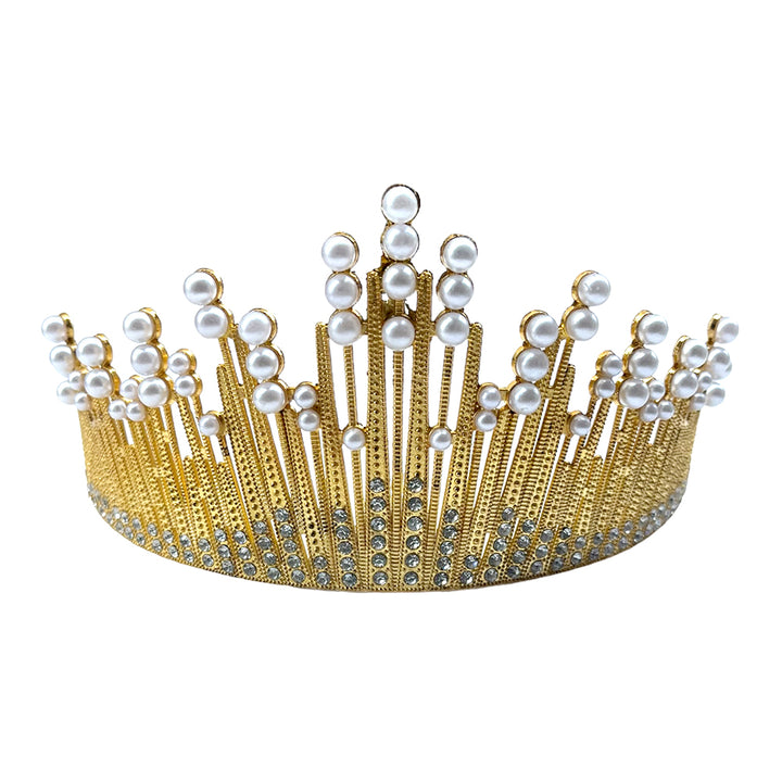 Glass Beads Bridal Tiara Hair Golden Crown-party wholesale hub