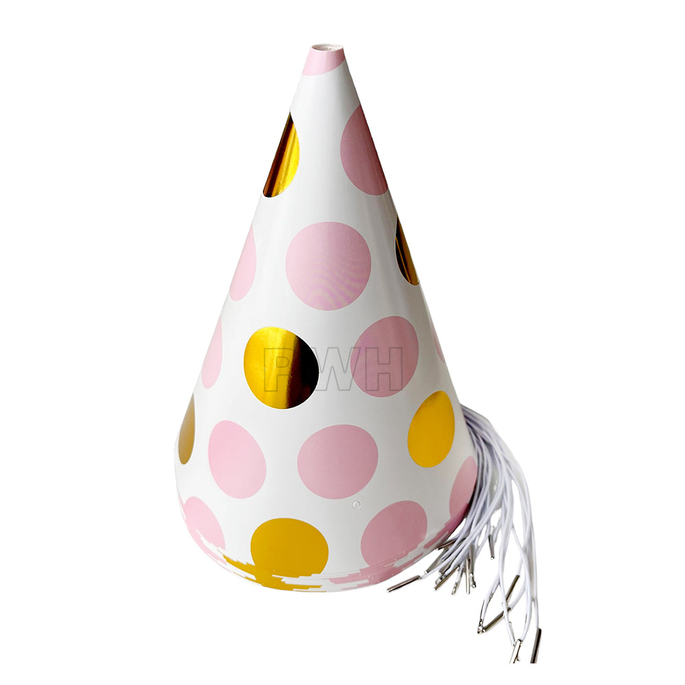 Gold Imprint Polka Party Caps - [10 Nos]