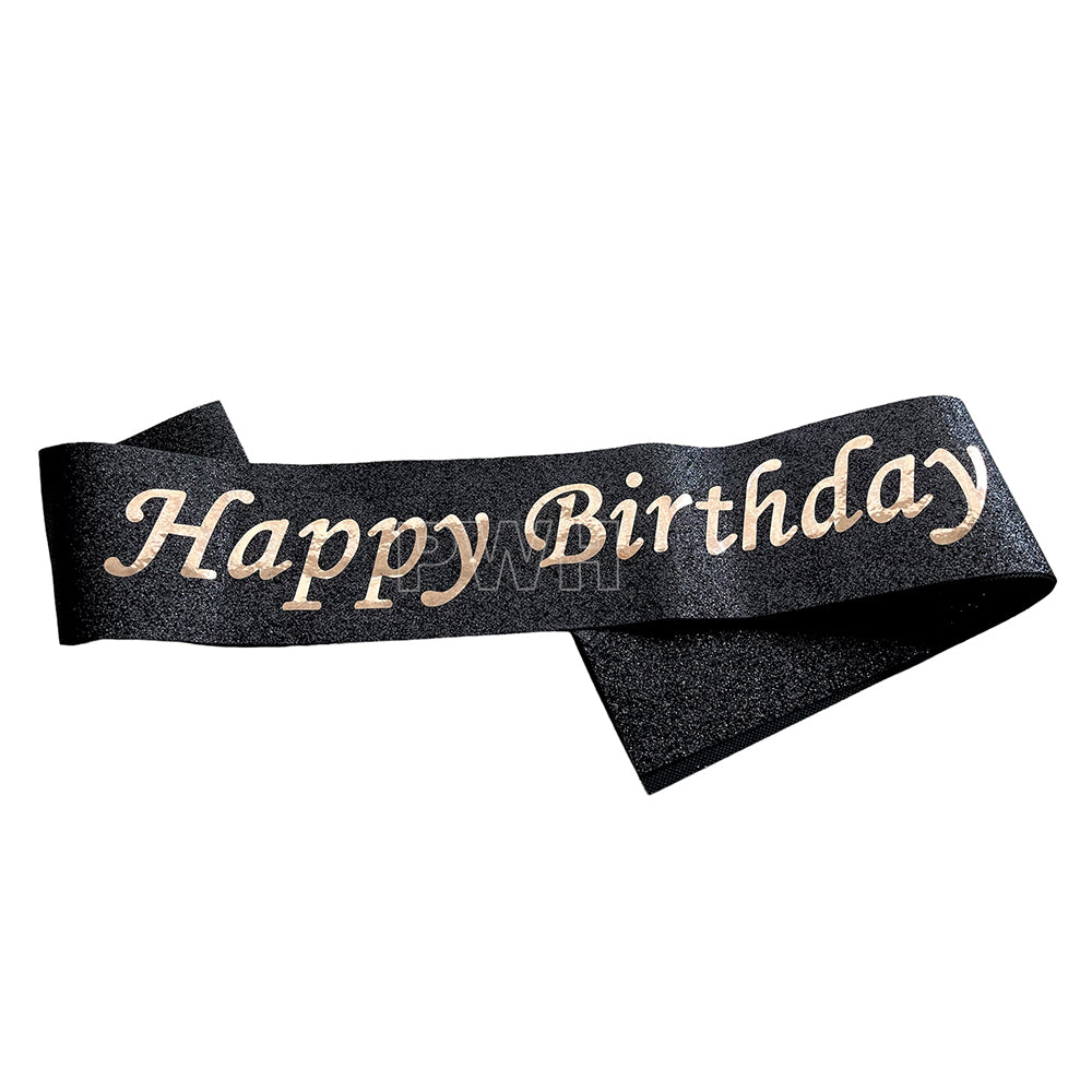 Happy Birthday Glitter Sash - Black