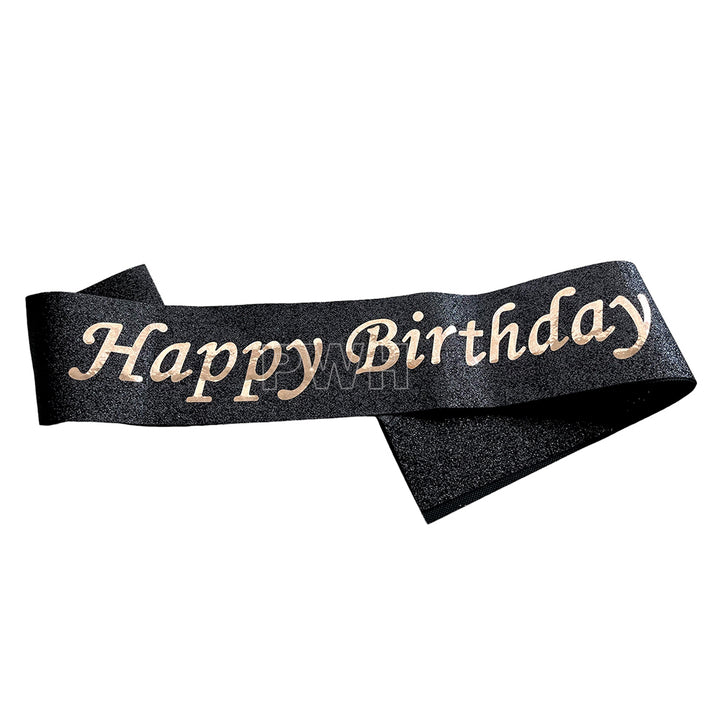 Happy Birthday Glitter Sash - Black