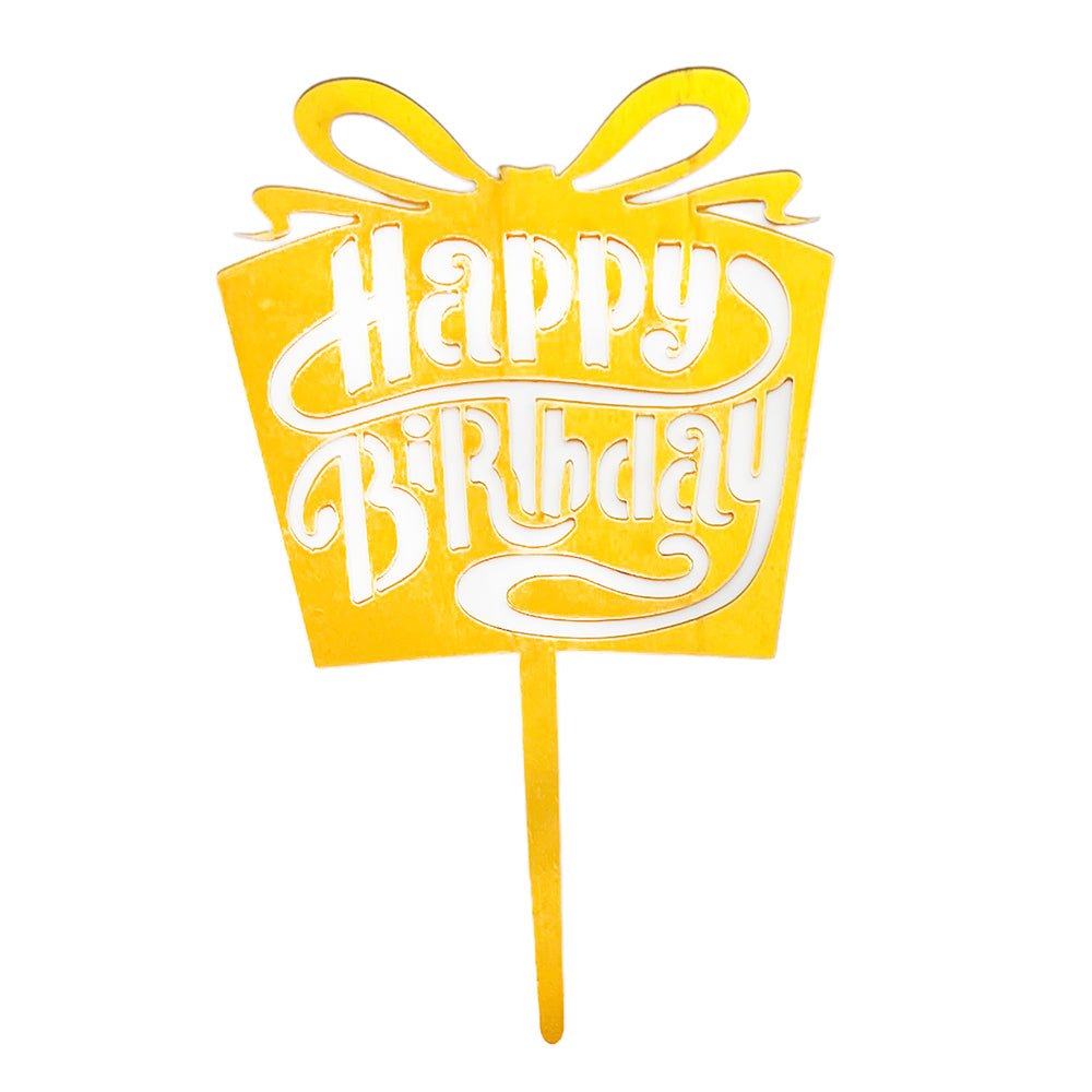 HAPPY BIRTHDAY PRESENT CAKE TOPPER - ASSORTED COLORS-PARTY WHOLESALE HUB