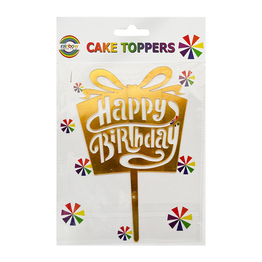 HAPPY BIRTHDAY PRESENT CAKE TOPPER - ASSORTED COLORS-PARTY WHOLESALE HUB