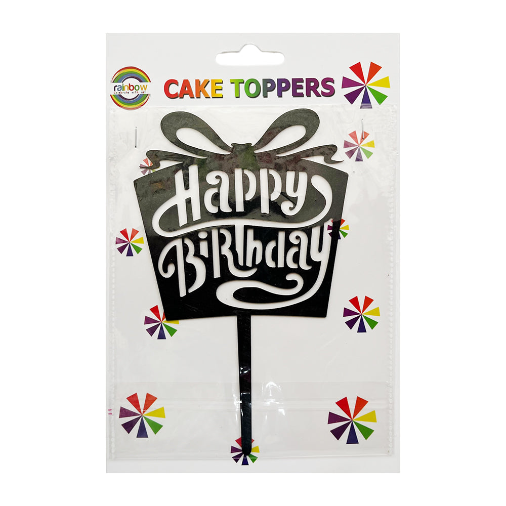 HAPPY BIRTHDAY PRESENT CAKE TOPPER - ASSORTED COLORS-PARTY WHOLESALE HUB